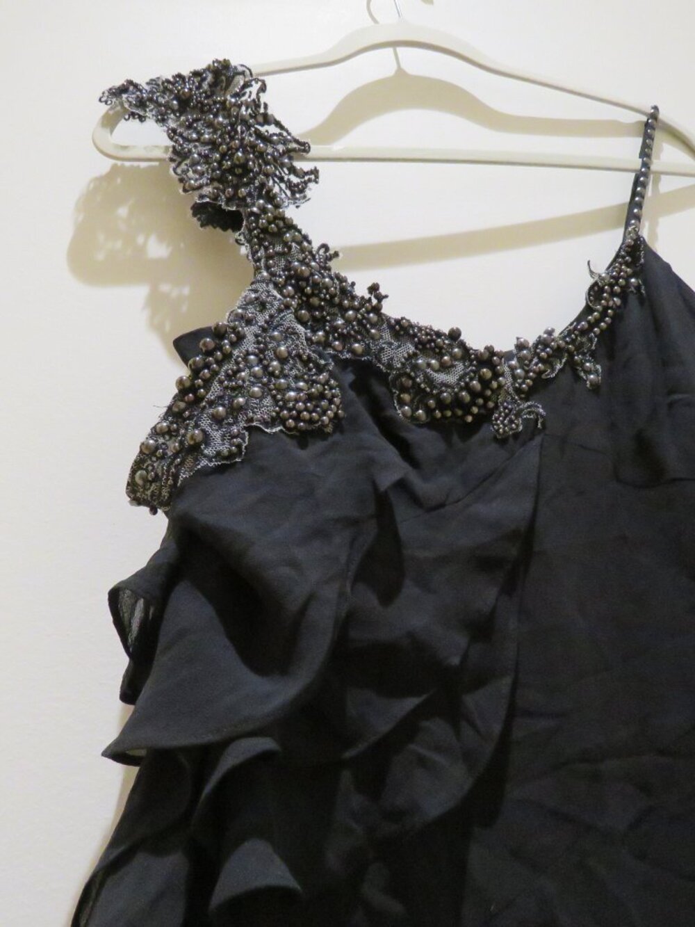 KAREN MILLEN 100% Silk Beaded Ruffle Chiffon Dress US 6 Whimsigoth Dark Romantic - Picture 11 of 16
